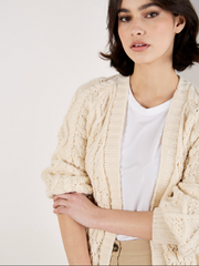 Cable Knit Open Cardigan - Midi Length