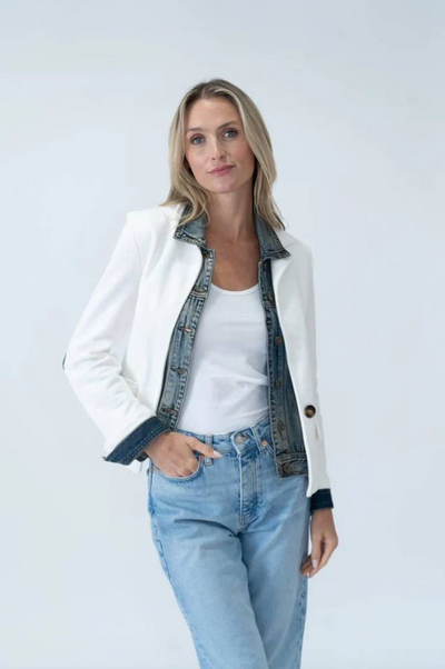 Clarissa Knit & Denim Blazer - Ivory