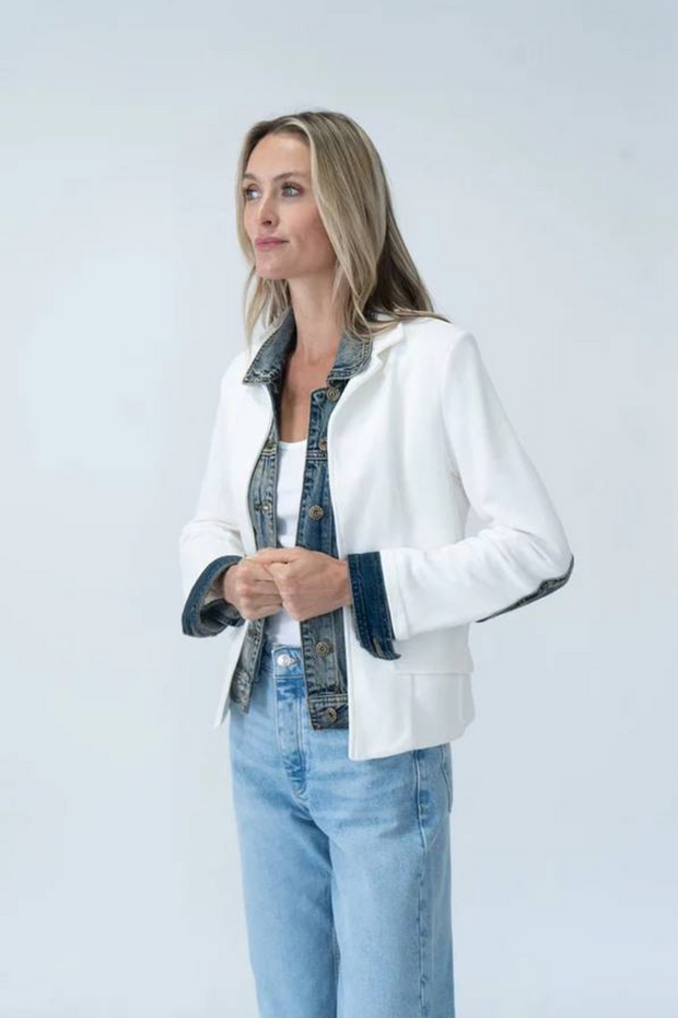 Clarissa Knit & Denim Blazer - Ivory