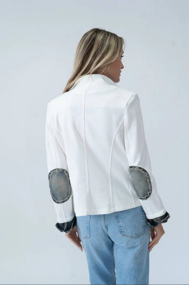 Clarissa Knit & Denim Blazer - Ivory