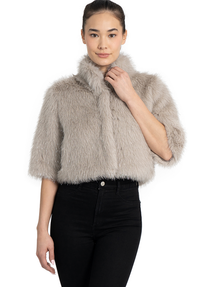 Allison Silver Faux Fur Shrug