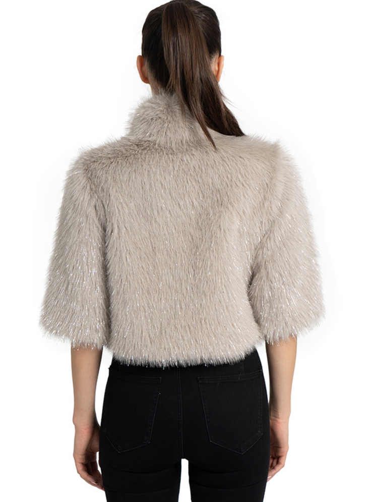 Allison Silver Faux Fur Shrug