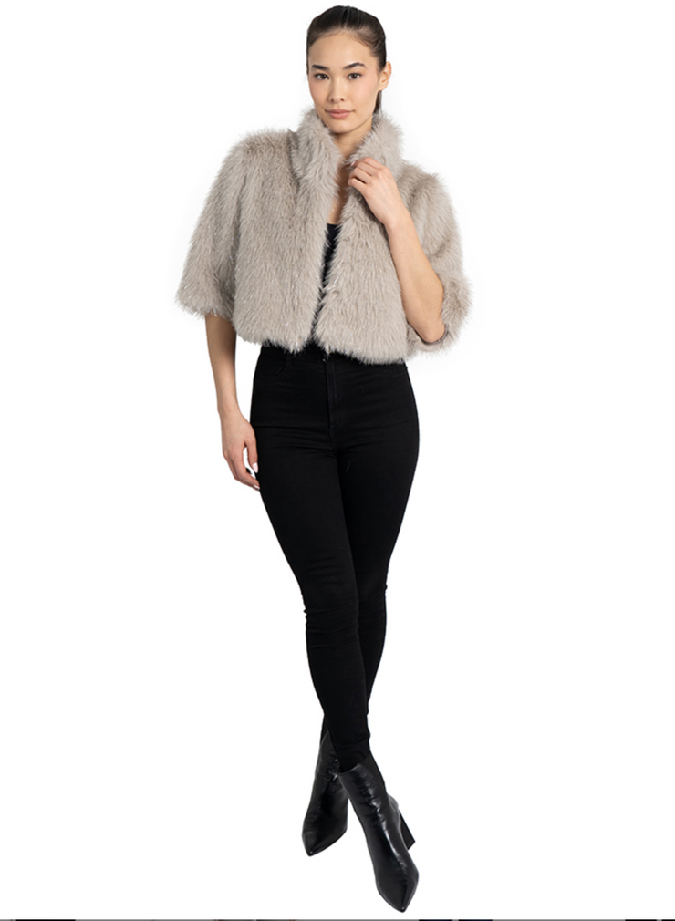 Allison Silver Faux Fur Shrug