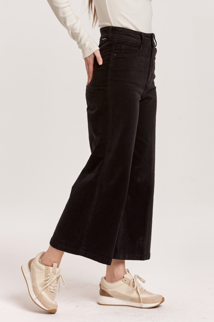 Aubrey Black Baby Cord Wide Leg Jean