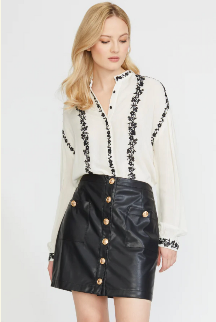 Stella Faux Leather Mini Skirt with Gold Buttons