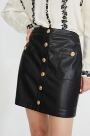 Stella Faux Leather Mini Skirt with Gold Buttons