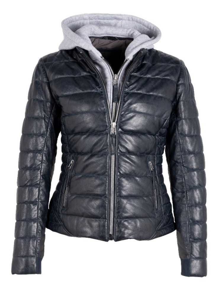 Robin Leather Puffer Jacket with Hood