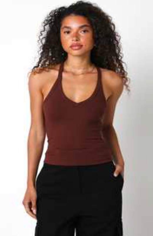 Fitted V Neck Racerback Ribbed Spaghetti Strap Tank