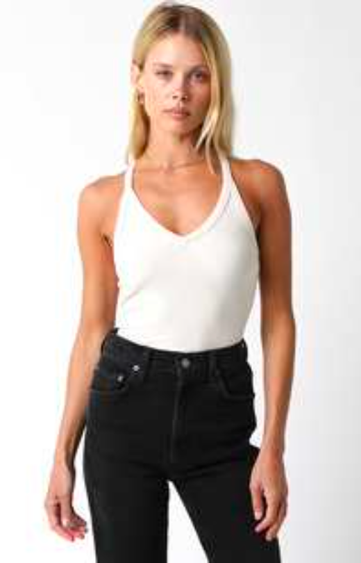 Fitted V Neck Racerback Ribbed Spaghetti Strap Tank