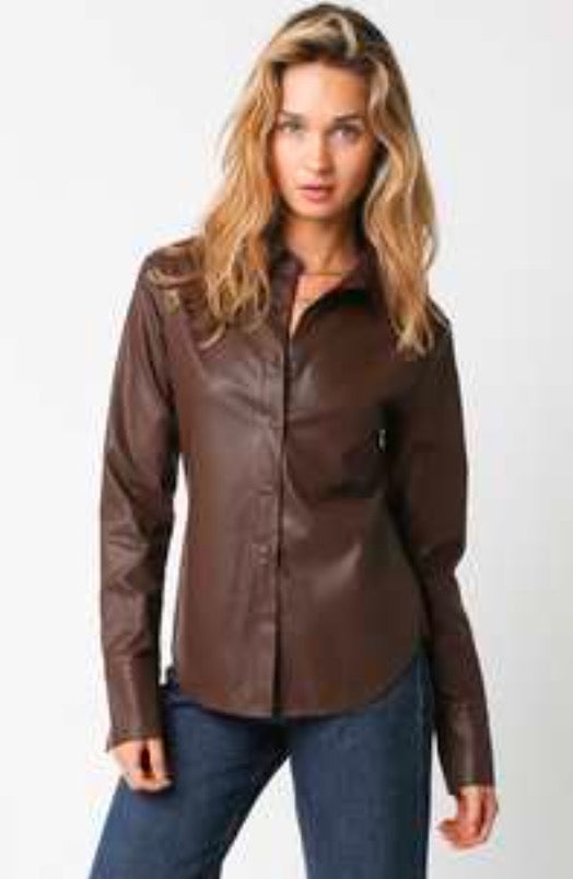 Sydney Faux Leather Button Down