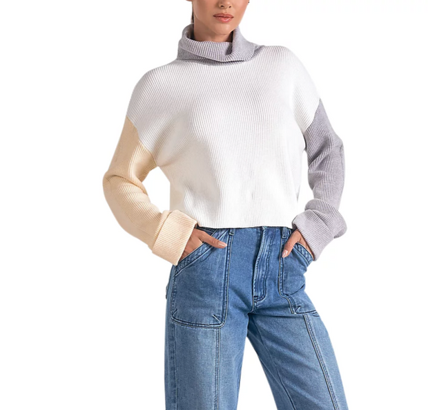 Boxy Colorblock Turtleneck