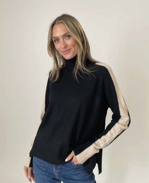 Angela Turtleneck Sweater with Striped Sleeve