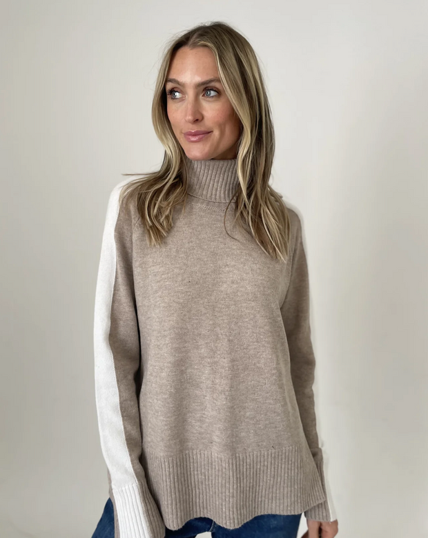 Angela Turtleneck Sweater with Striped Sleeve