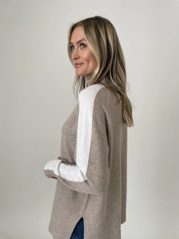 Angela Turtleneck Sweater with Striped Sleeve