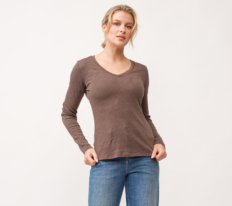 Alana Slub Long Sleeve V-Neck Tee