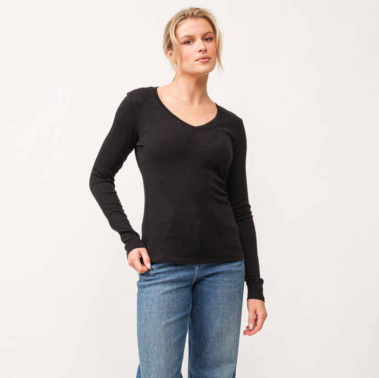 Alana Slub Long Sleeve V-Neck Tee