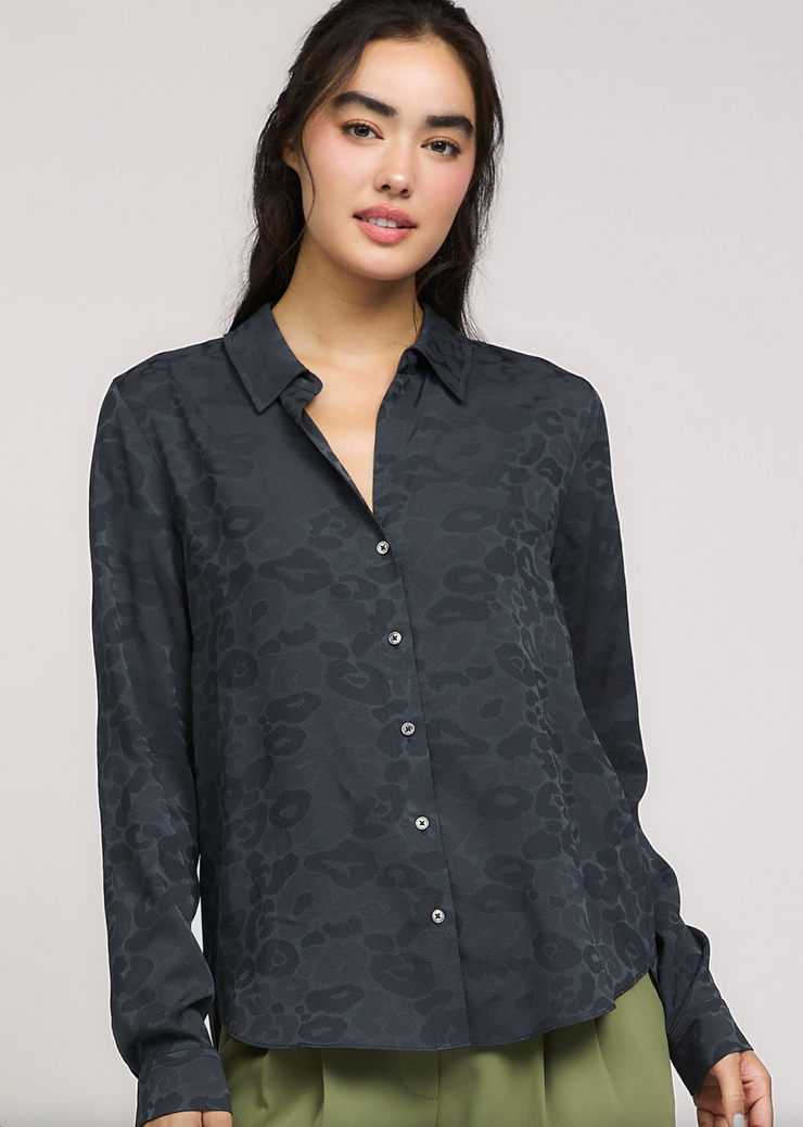 Charcoal Tonal Leopard Button Down Blouse