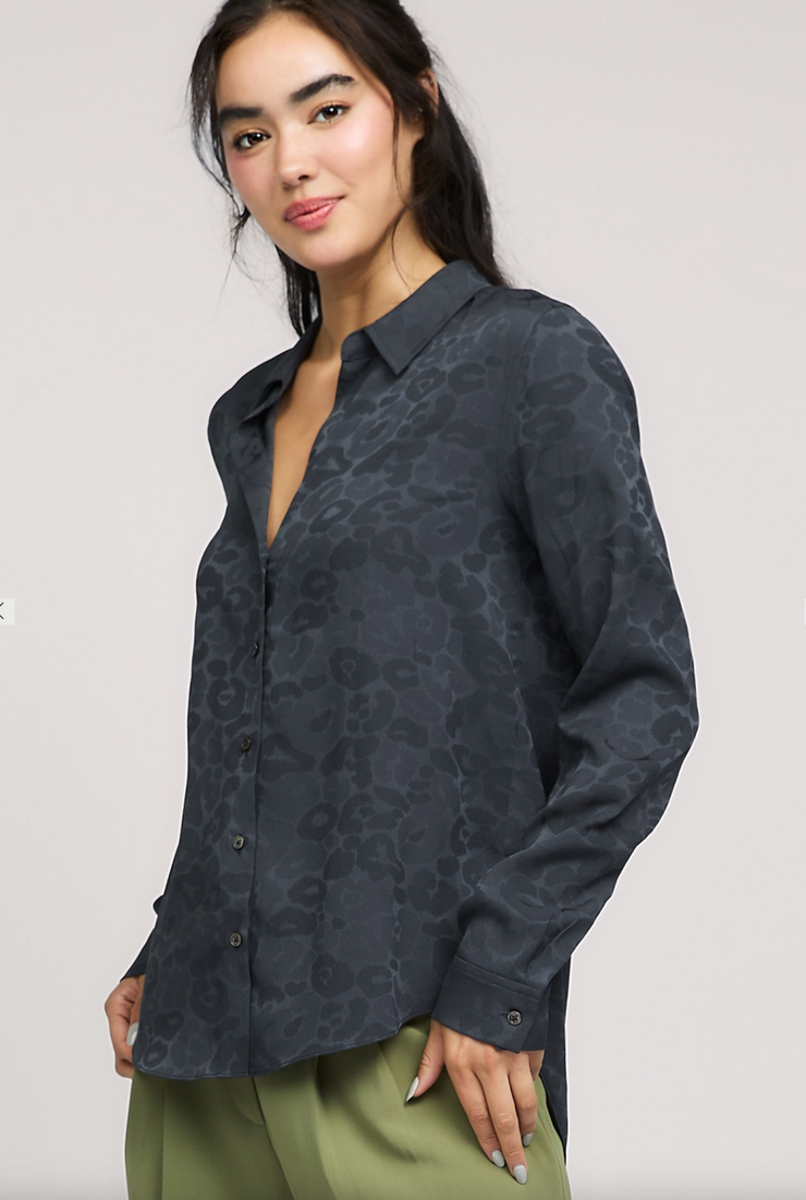 Charcoal Tonal Leopard Button Down Blouse