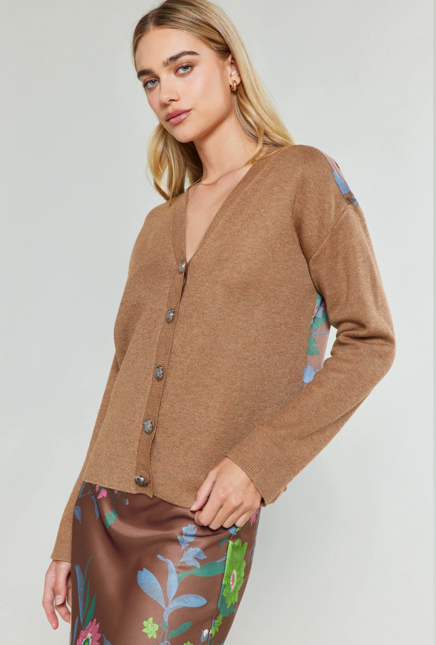 Hazelnut Floral Contrast Cardigan