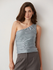Amy One Shoulder Pleated Mesh Top