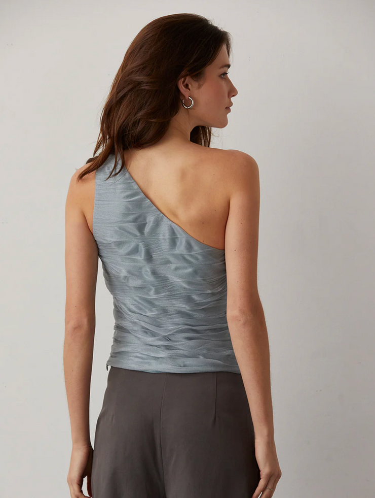 Amy One Shoulder Pleated Mesh Top