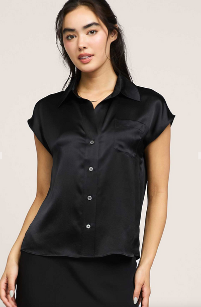 Mandi Cap Sleeve Classic Silk Button Down Blouse