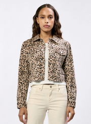 Diana Leopard Safari Cut Off Denim Jacket