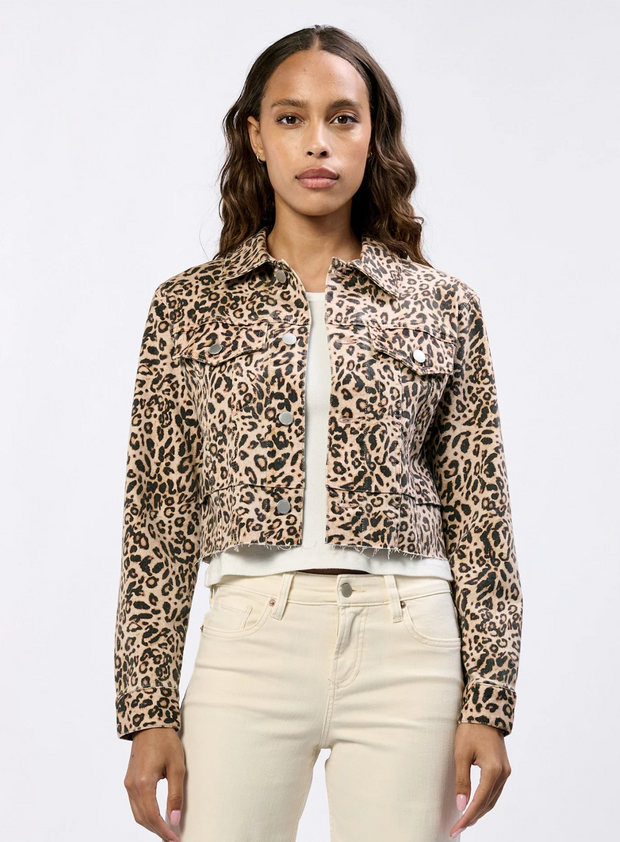 Diana Leopard Safari Cut Off Denim Jacket