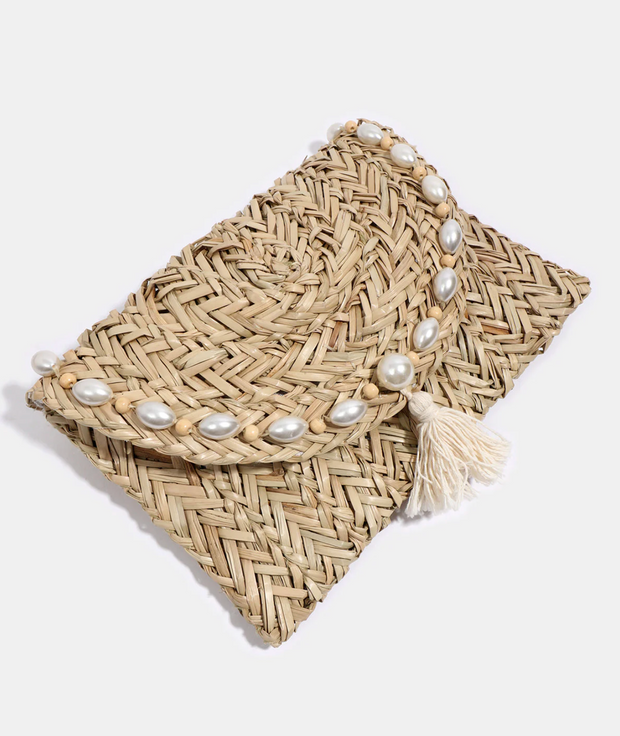 Pearl Raffia Clutch