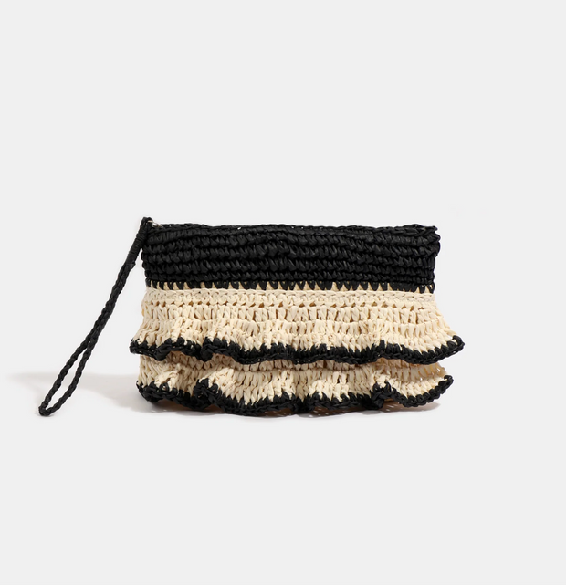 Solange Raffia Ruffle Clutch