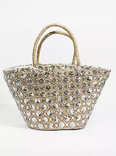 Paradise Raffia Sequin Beach Tote