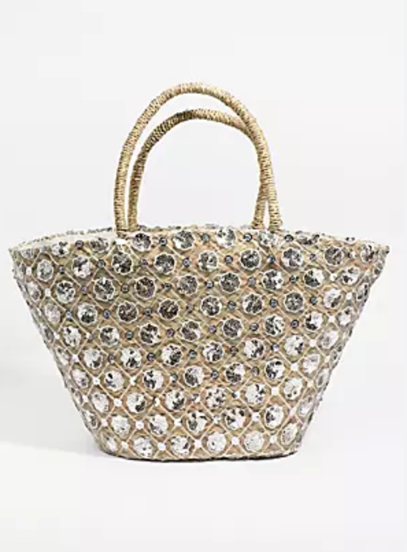 Paradise Raffia Sequin Beach Tote