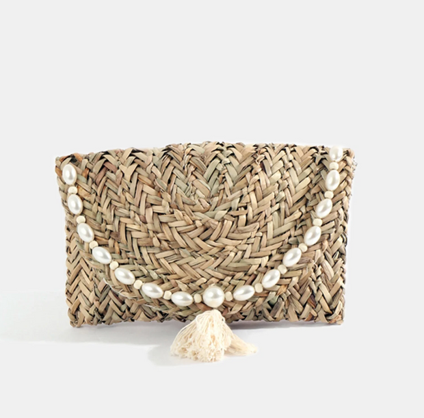 Pearl Raffia Clutch