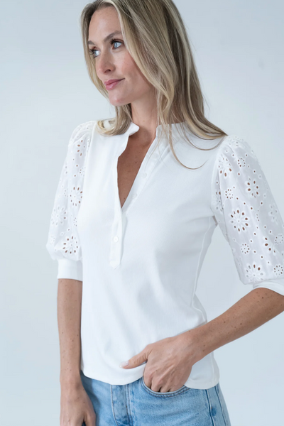 The Veronica Eyelet Henley Top