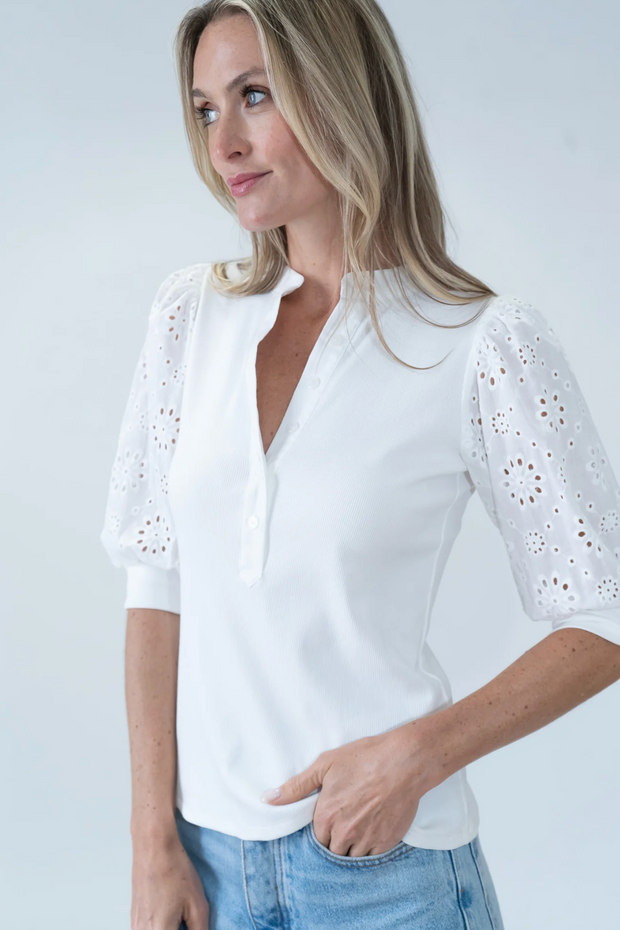 The Veronica Eyelet Henley Top