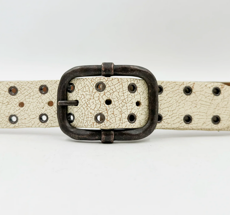 Crackle Ivory Grommet Belt