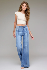 Pintuck High Rise Flare Jean