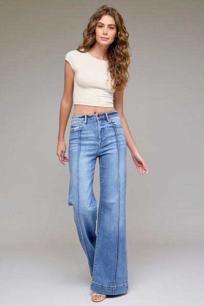 Pintuck High Rise Flare Jean