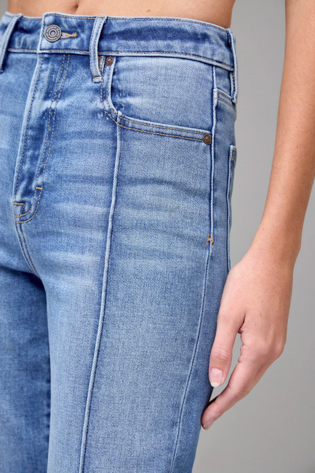 Pintuck High Rise Flare Jean
