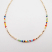 Colorful Dash 2mm Gold Ball Necklace