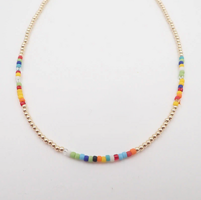 Colorful Dash 2mm Gold Ball Necklace