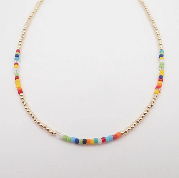 Colorful Dash 2mm Gold Ball Necklace