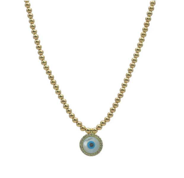 Evil Eye Gold Filled Ball Beaded Necklace