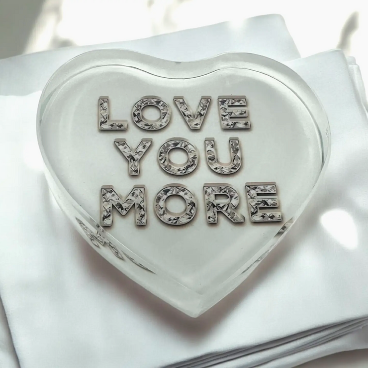 Love You More Diamond Heart Paperweight