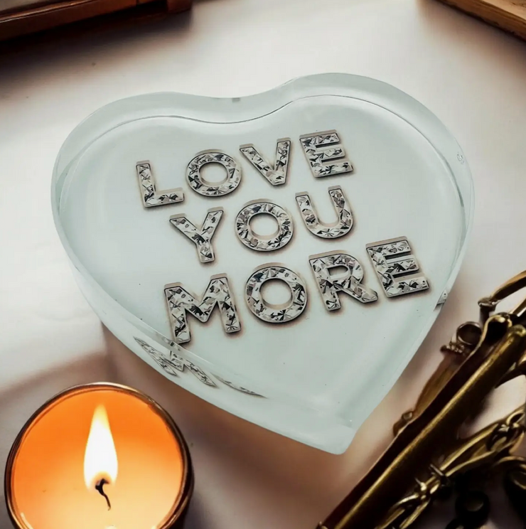 Love You More Diamond Heart Paperweight