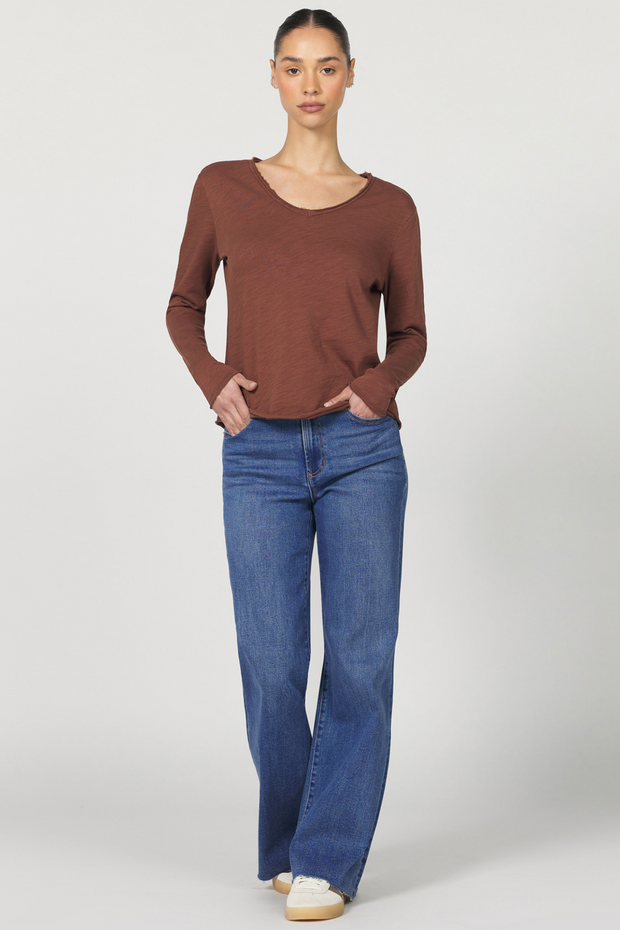 Vanna V-Neck Long Sleeve Slub Tee