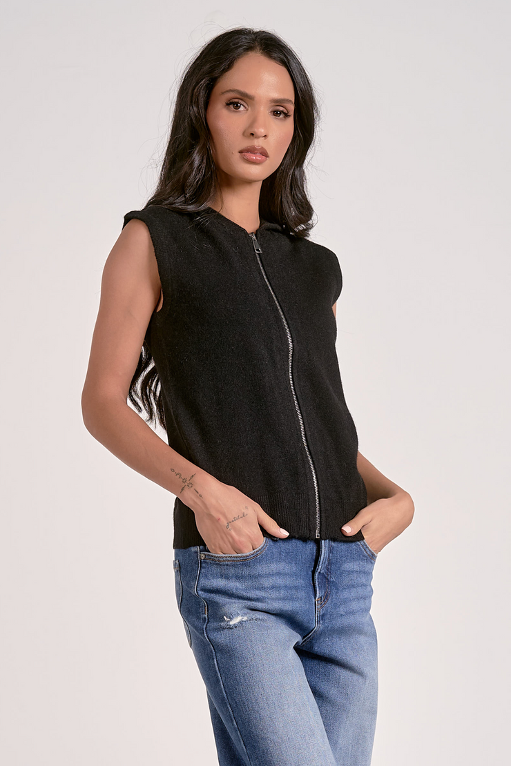 Irene Sleeveless Zip Up Sweater Vest Hoodie