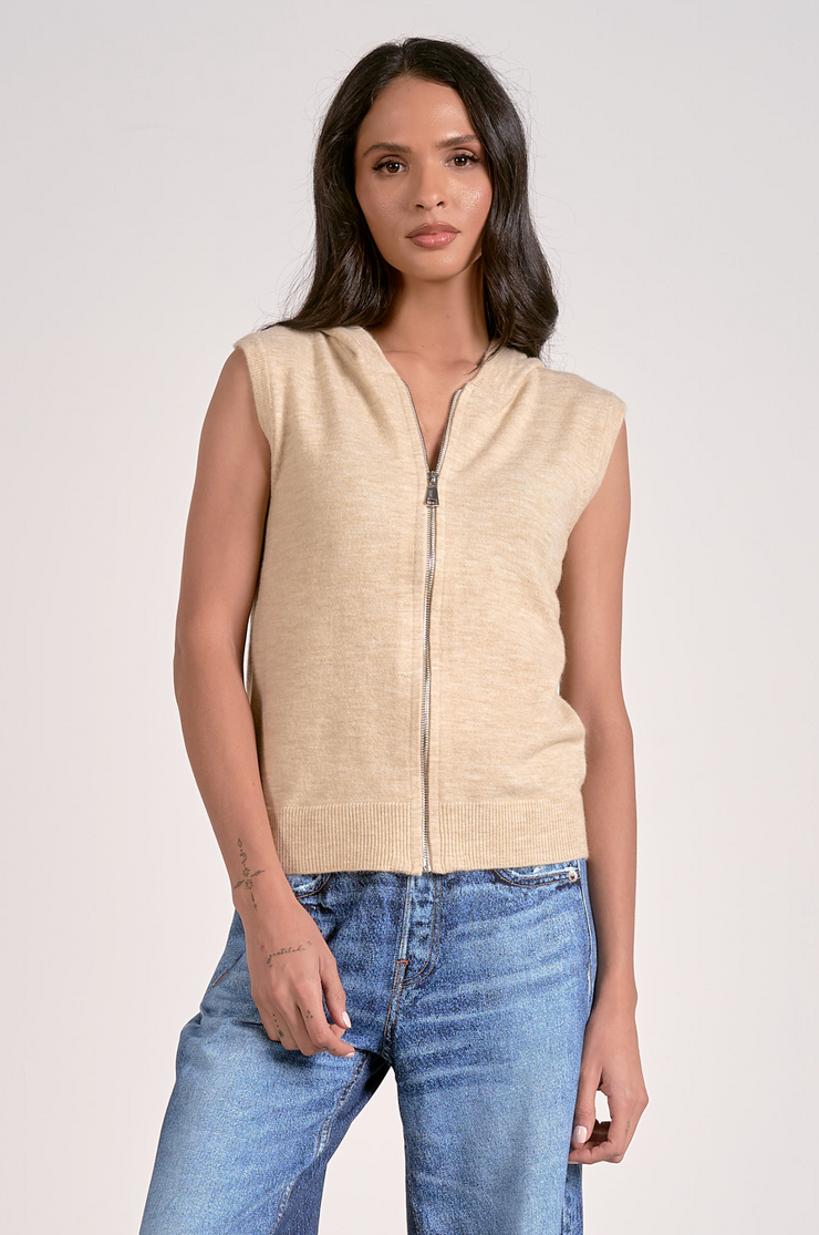 Irene Sleeveless Zip Up Sweater Vest Hoodie