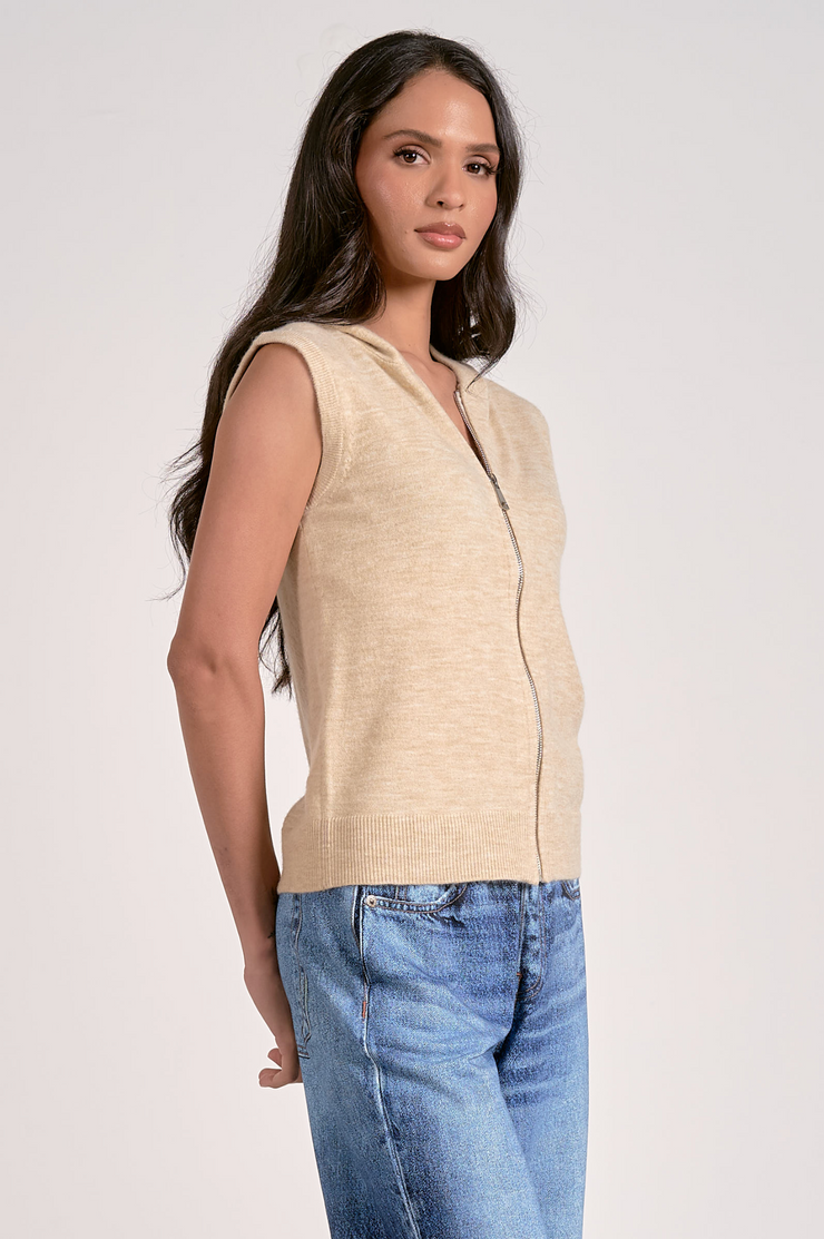 Irene Sleeveless Zip Up Sweater Vest Hoodie
