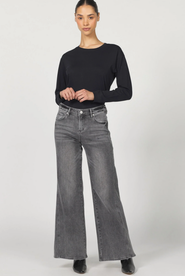 Micah Charcoal Mid Rise Wide Leg Jean